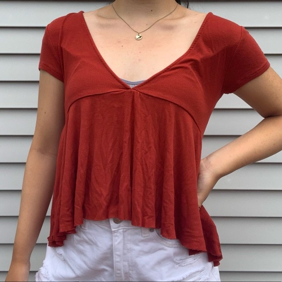 Urban Outfitters Maroon Peplum Soft Top Size S - Picture 3 of 3